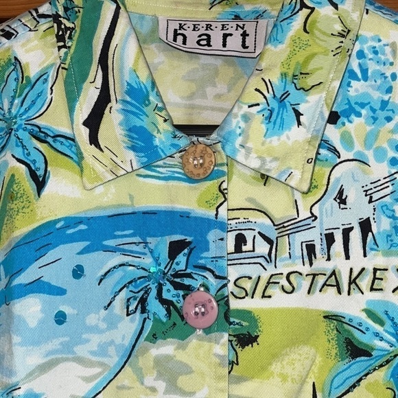 KEREN HERT Blue & Green Sailboat sequins Shirt Sz. S - Picture 7 of 17